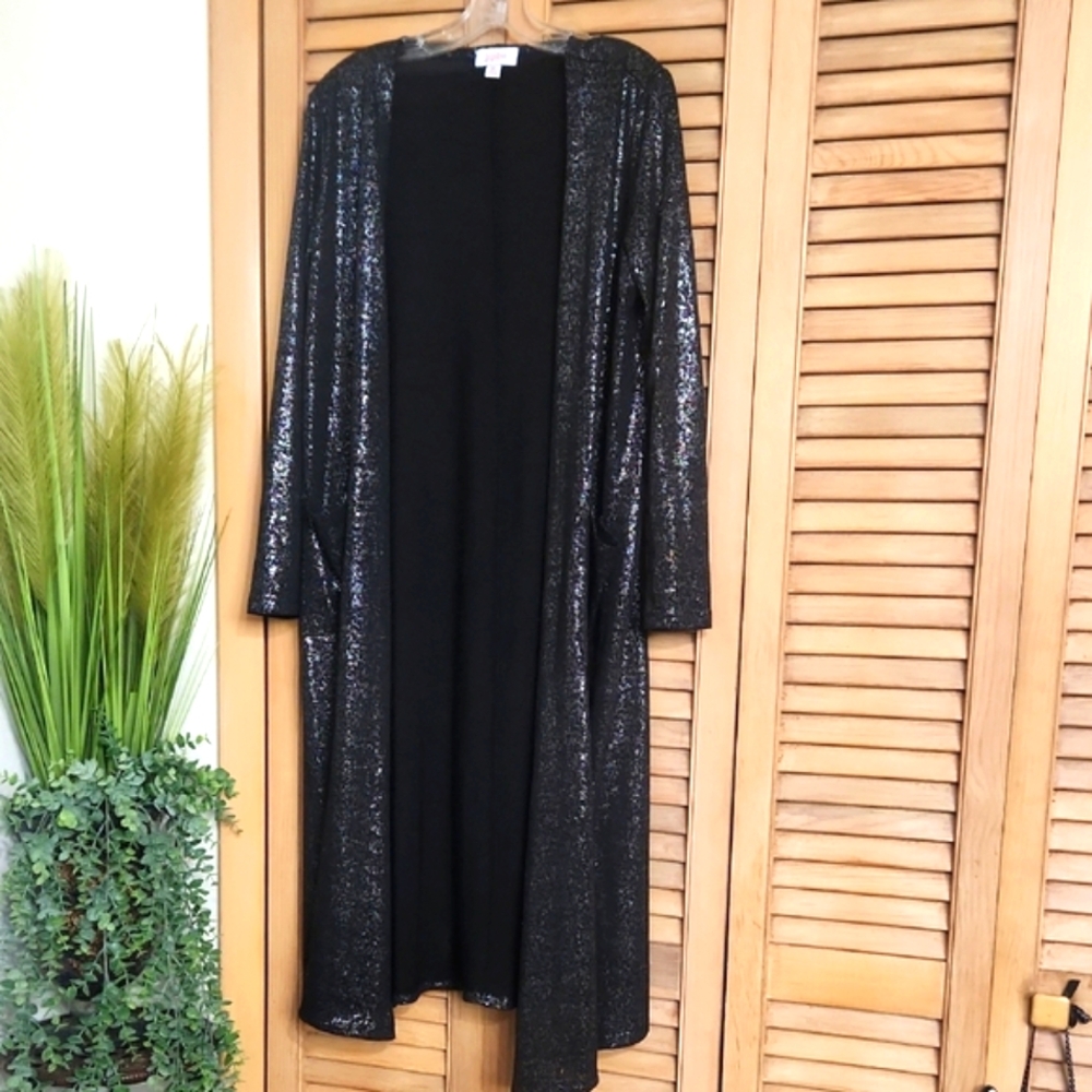LuLaRoe Black Long Shimmer Cardigan